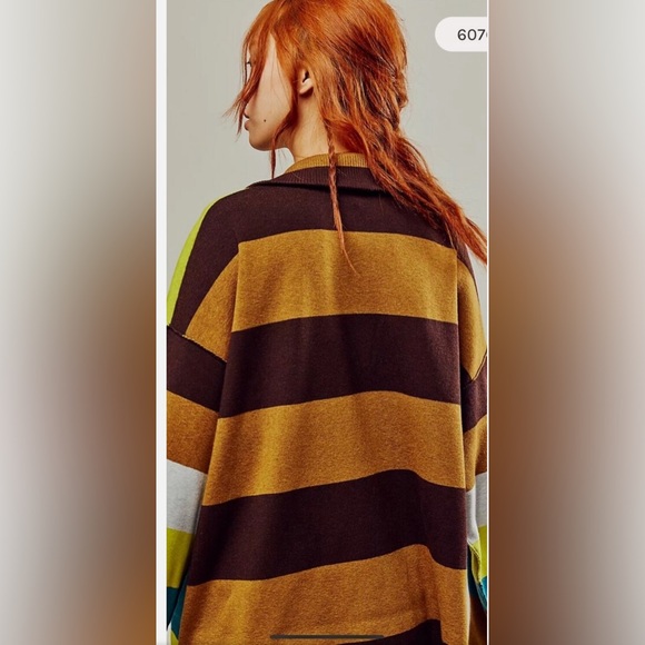 Free People Coastal Stripe Pullover. NWOT. Olive lime combo - Picture 3 of 3